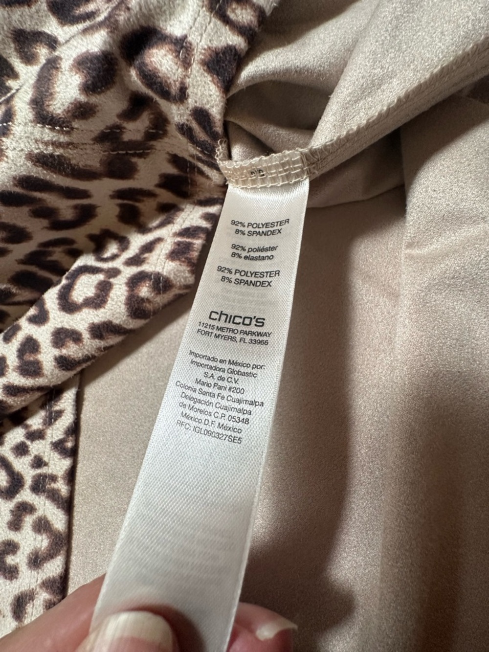 Chico's Leopard Print 3/4 Sleeve Faux Suede Tee in Neutral Tones - Picture 7 of 9